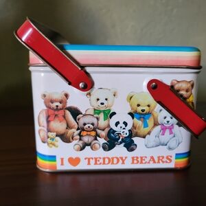 Colorful Vintage Teddy Bear Tin Box